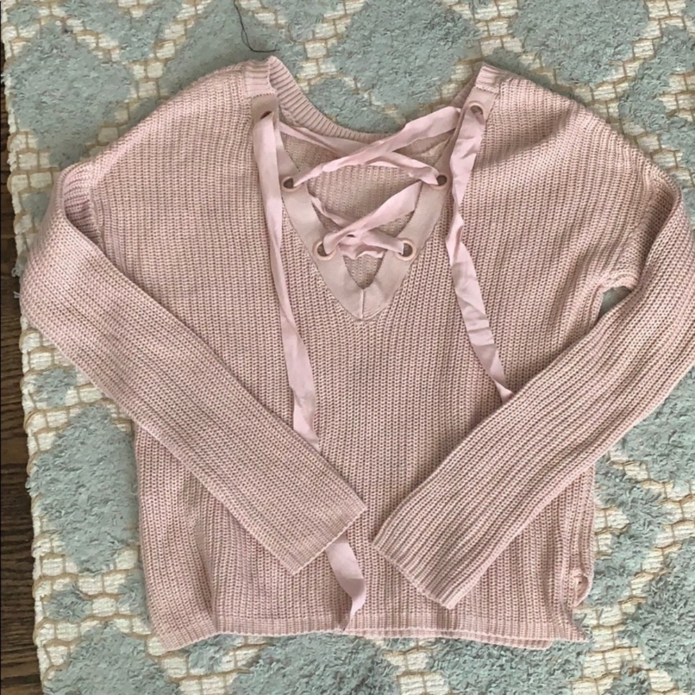 Reversible garage pink knit sweater